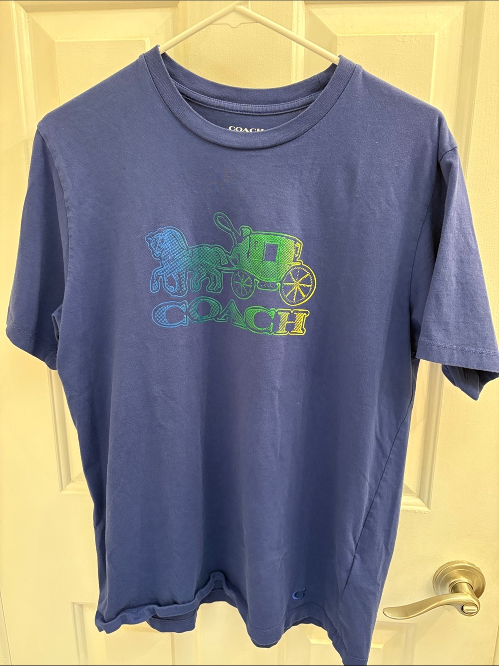 Coach Blue Short-Sleeve Tee with Gradient Carriage Logo